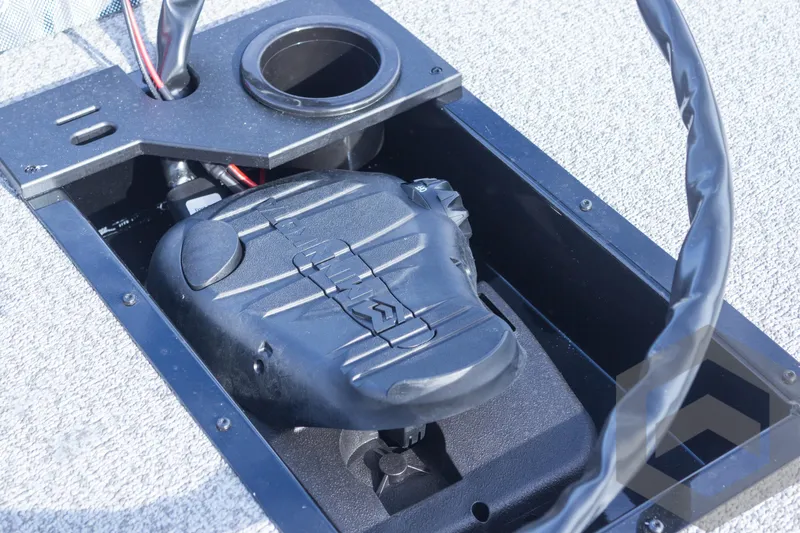 Slide: The Image of 2025 G3 Sportsman 1710 boat pedal and cup holder detail. - 28