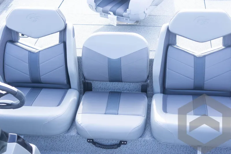 Slide: The Image of 2025 G3 Sportsman 1710 boat seats, gray upholstery, modern design. - 44
