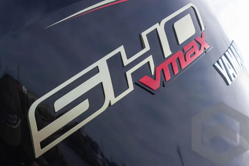 Slide: The Image of Close-up of SHO VMAX Yamaha logo on 2025 G3 Sportsman 1910. - 18