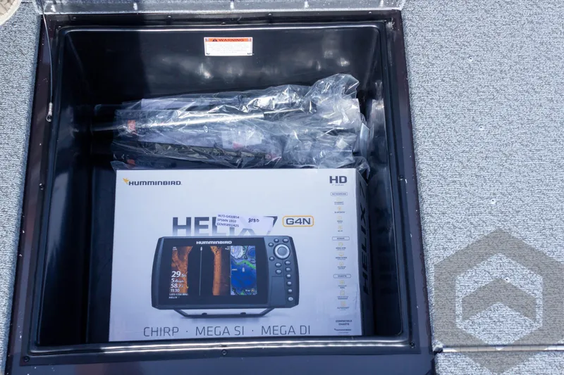 Slide: The Image of Humminbird fish finder in G3 Sportsman 1910 storage compartment, 2025 model. - 28
