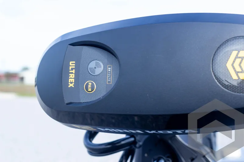 Slide: The Image of Close-up of Minn Kota Ultrex motor on 2025 G3 Sportsman 1910 boat. - 32