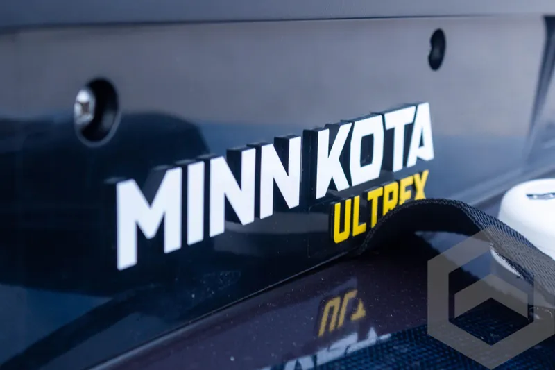 Slide: The Image of Close-up of Minn Kota Ultrex logo on 2025 G3 Sportsman 1910 boat. - 33