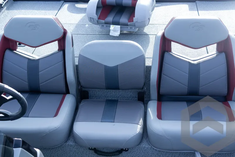 Slide: The Image of 2025 G3 Sportsman 1910 boat seats with modern gray and red design. - 44