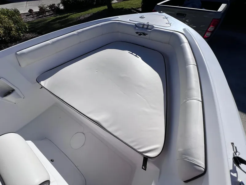 Slide: The Image of 2021 Glasstream 180 CC boat interior with cushioned seating, Mercury 115 engine. - 18
