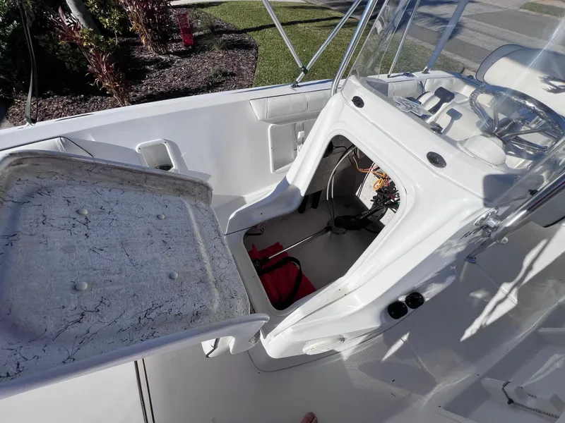 Slide: The Image of 2021 Glasstream 180 CC boat interior with console and storage area. - 23
