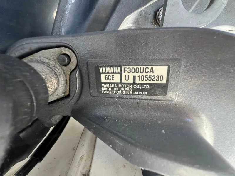 Slide: The Image of Yamaha F300UCA engine label on 2019 Robalo R242 Explorer boat. - 26