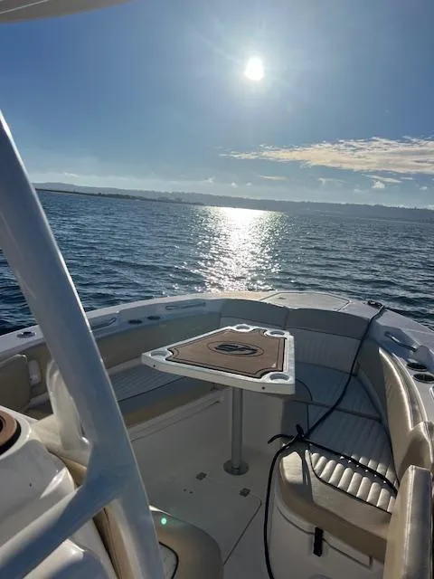 Slide: The Image of 2018 Sea Fox 248 Commander boat on open water under sunny sky. - 19