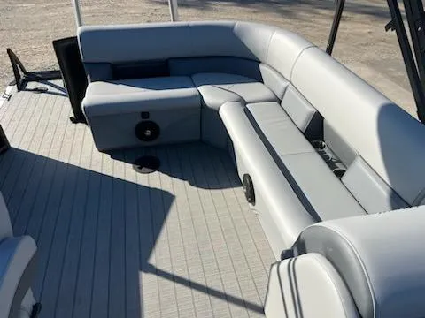 Slide: The Image of 2025 Bentley Pontoons 200 CRUISE interior with sleek gray seating and spacious layout. - 6