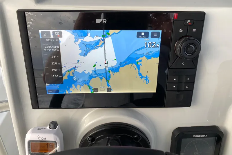 Slide: The Image of Navigation system on a 2022 Zar Formenti Zar 79 boat displaying nautical map. - 13