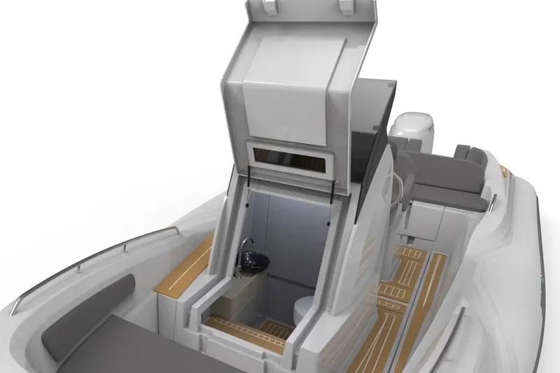 Slide: The Image of 2022 Zar Formenti Zar 79 boat docked with cover, featuring Suzuki outboard motor. - 6