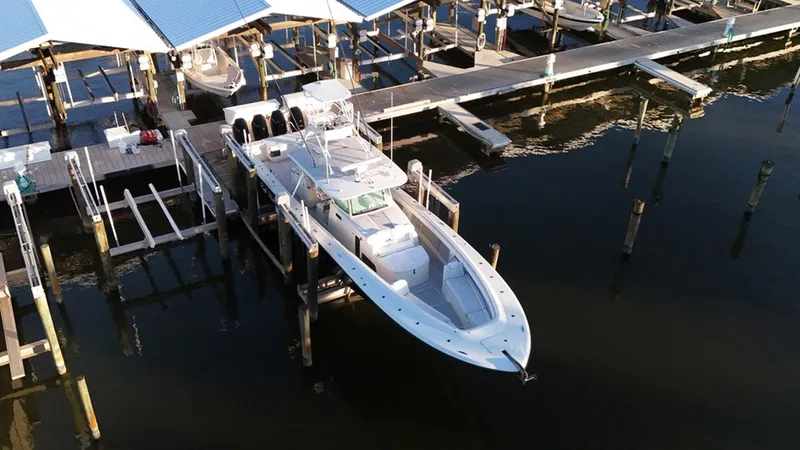 Slide: The Image of 2017 HCB Suenos boat docked at marina, aerial view. - 35