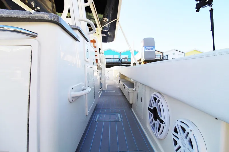 Slide: The Image of 2017 HCB Suenos boat deck with speakers and sleek design. - 36