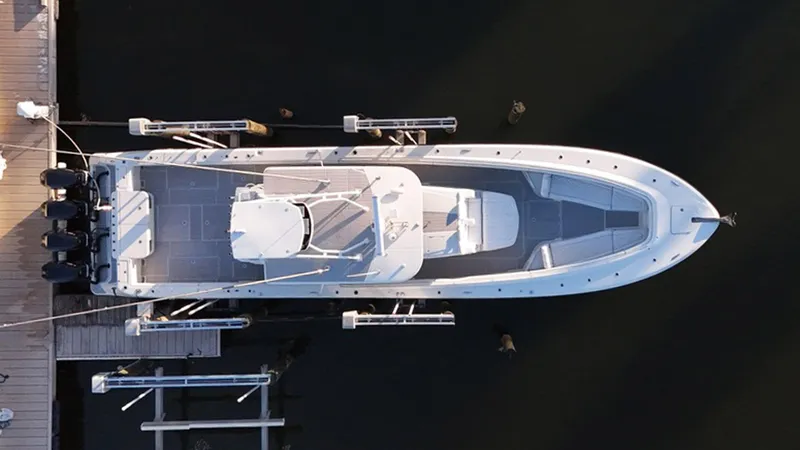 Slide: The Image of Aerial view of 2017 HCB Suenos yacht docked at a marina. - 38