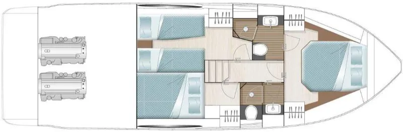 Slide: The Image of 2025 Sealine C390 yacht floor plan with three cabins and two bathrooms. - 24