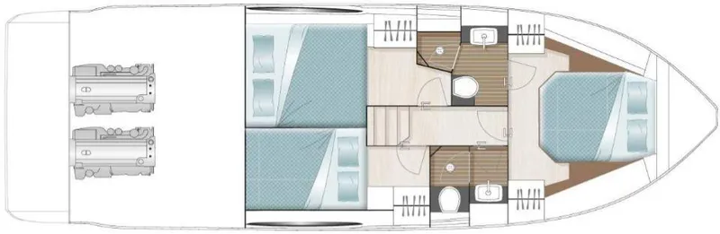 Slide: The Image of Floor plan of 2025 Sealine C390 yacht, featuring cabins and bathrooms. - 25
