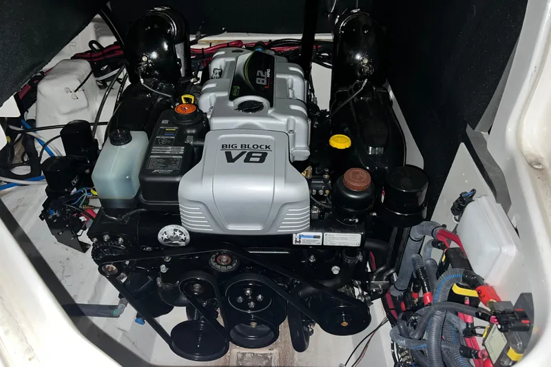 Slide: The Image of 2017 Sea Ray 280 SLX engine compartment with Big Block V8 engine. - 24