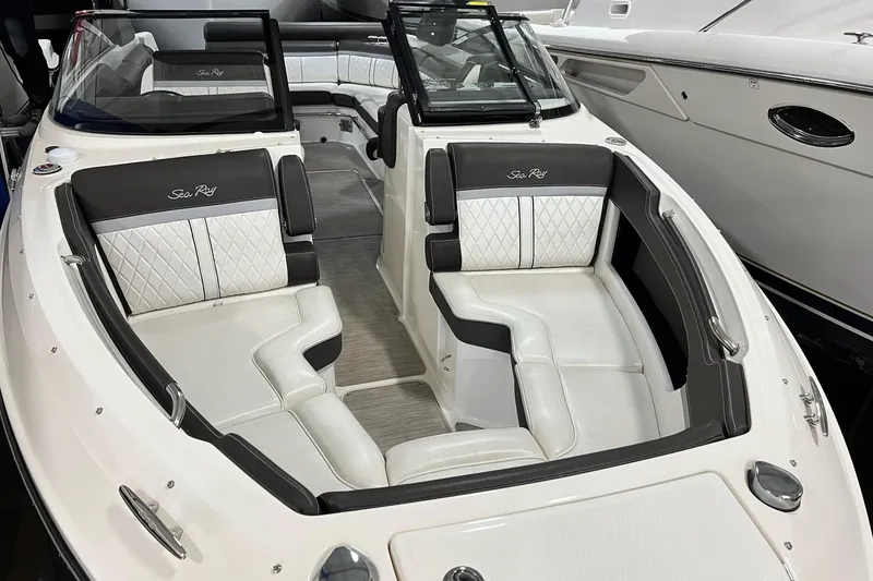 Slide: The Image of 2017 Sea Ray 280 SLX boat interior with luxurious seating and sleek design. - 3