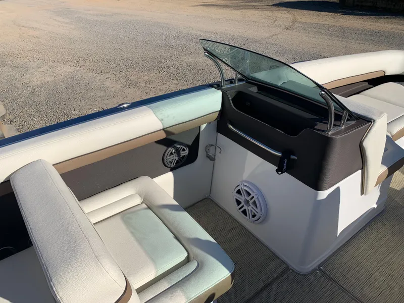 Slide: The Image of 2017 Marker One ML4 boat interior with seating and speaker system. - 17