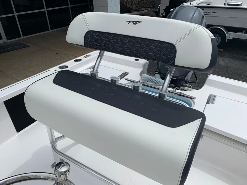 Slide: The Image of 2024 Tidewater 1910BM boat seat with sleek design and modern upholstery. - 17