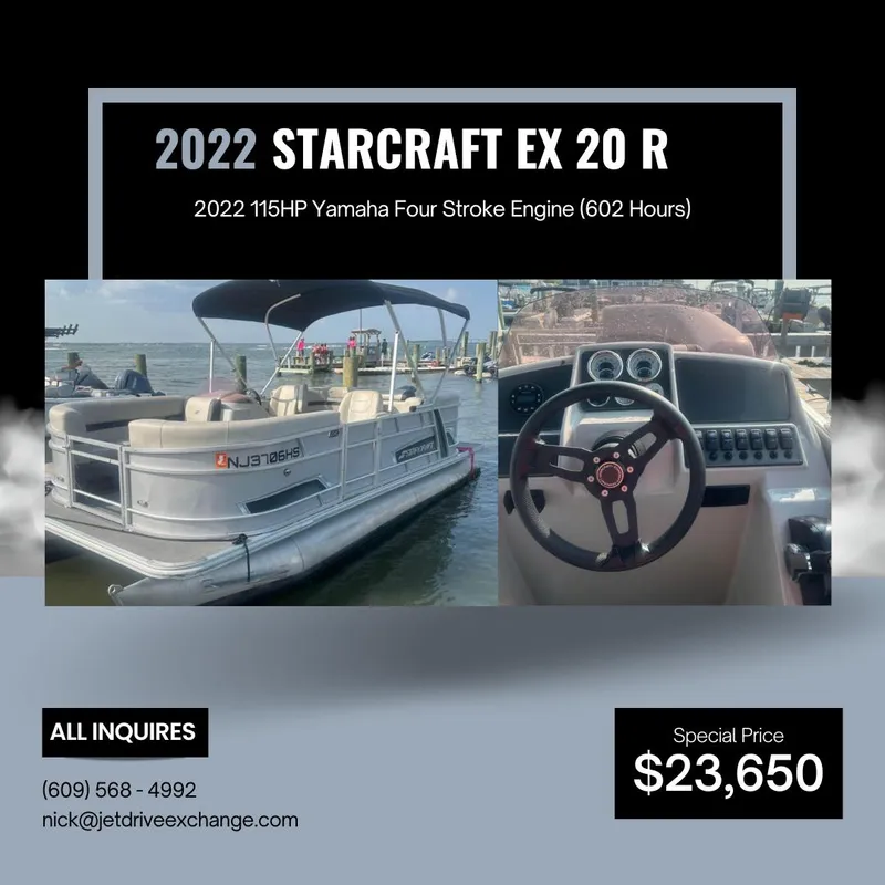 The Image of 2022 Starcraft EX 20 R pontoon boat with 115HP Yamaha engine, priced at $23,650. - 0