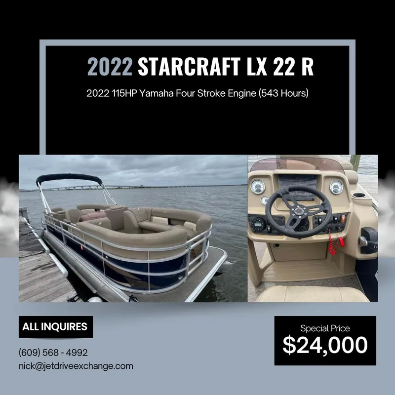 The Image of 2022 Starcraft LX 22 R pontoon boat with Yamaha engine, priced at $24,000. - 0