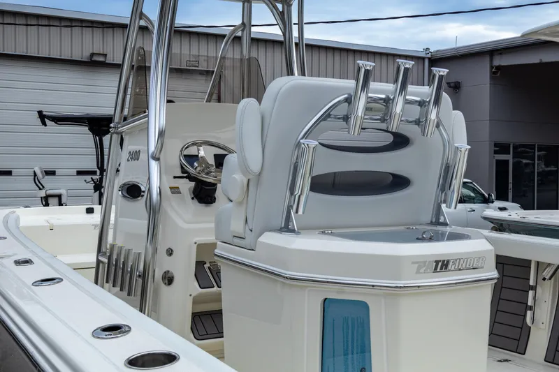 Slide: The Image of 2025 Pathfinder 2400 Open boat with sleek design and modern features. - 12