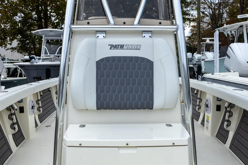 Slide: The Image of 2025 Pathfinder 2400 Open boat interior with cushioned seating and sleek design. - 19
