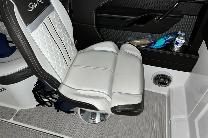 Slide: The Image of Luxury seating in 2017 Sea Ray 280 SLX boat interior. - 19