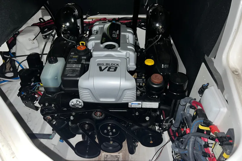 Slide: The Image of 2017 Sea Ray 280 SLX engine compartment with Big Block V8 engine. - 27