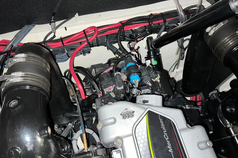 Slide: The Image of Engine compartment of 2017 Sea Ray 280 SLX with MerCruiser components and wiring. - 31