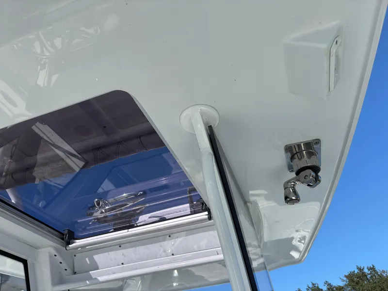 Slide: The Image of Costa Custom Boats 264HC 2022 model, detailed view of boat canopy and fittings. - 44