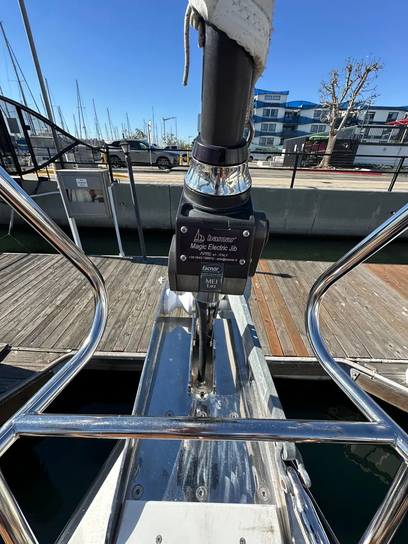 Slide: The Image of Jeanneau 57 sailboat bow detail at marina, 2013 model. - 22