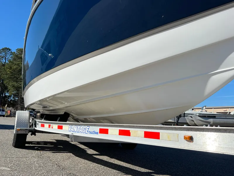 Slide: The Image of 2014 Cobalt R5 boat on trailer, close-up view of hull and trailer. - 17