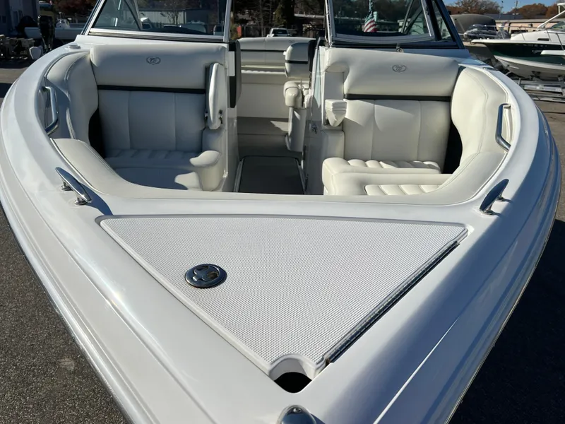 Slide: The Image of 2014 Cobalt R5 boat with white leather seating and spacious interior. - 19