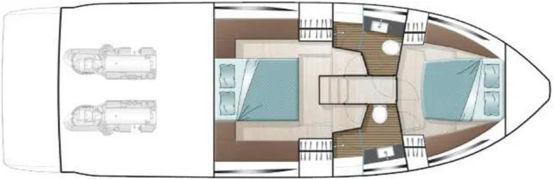 Slide: The Image of 2025 Sealine C430 yacht floor plan with two bedrooms and twin engines. - 47