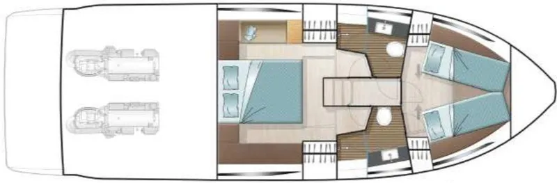 Slide: The Image of 2025 Sealine C430 yacht floor plan with two cabins and twin engines. - 48