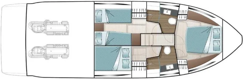 Slide: The Image of Floor plan of 2025 Sealine F430 yacht, showcasing cabin layout and engine placement. - 44