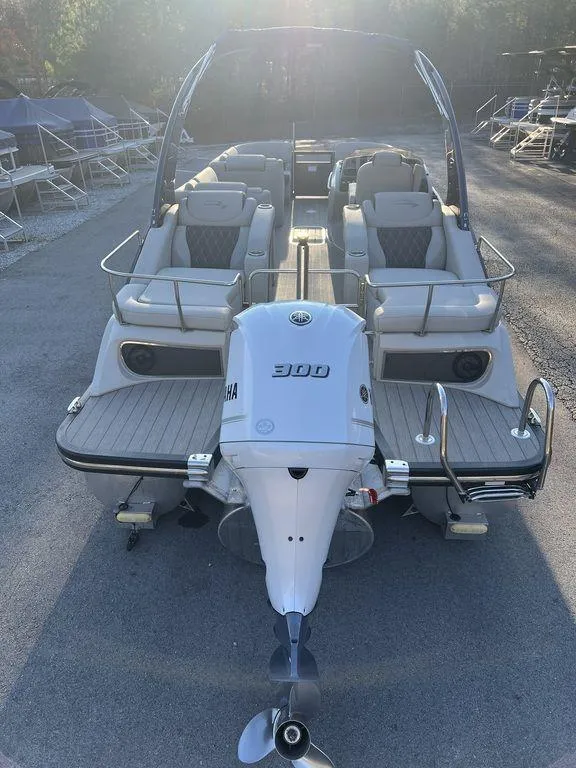 Slide: The Image of 2020 Bennington 23 RCW pontoon boat with Yamaha 300 outboard motor. - 6