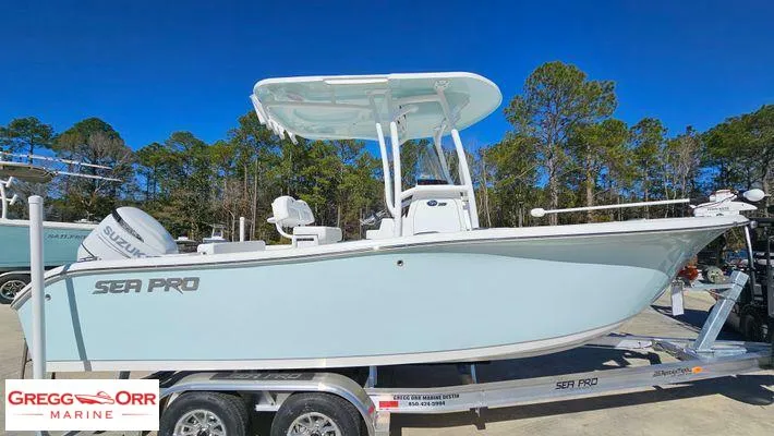 Slide: The Image of 2024 Sea Pro 222 CC boat on trailer at Gregg Orr Marine dealership. - 3