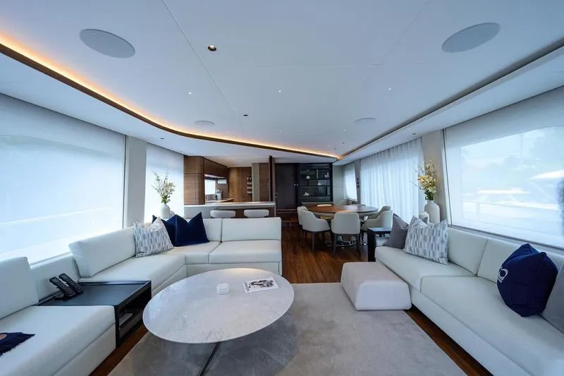 Slide: The Image of Luxurious interior of 2022 Princess Y85 Motor Yacht with modern furnishings and elegant design. - 18