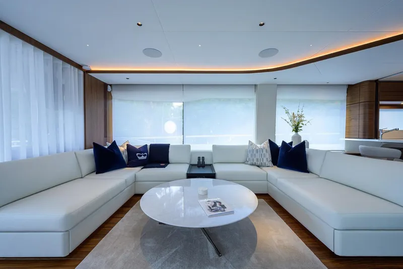 Slide: The Image of Luxurious interior of 2022 Princess Y85 Motor Yacht with elegant white seating. - 20