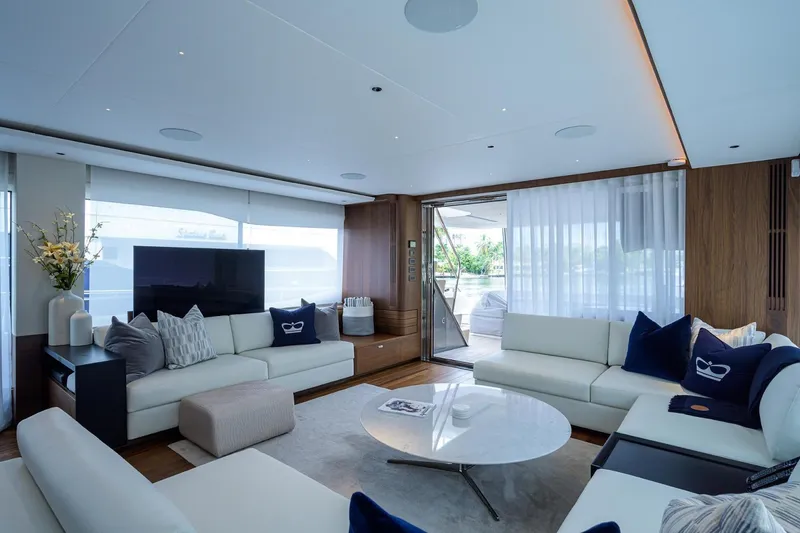 Slide: The Image of Luxurious interior of 2022 Princess Y85 Motor Yacht with modern furnishings. - 21