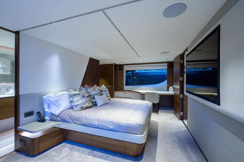 Slide: The Image of Luxurious bedroom interior of 2022 Princess Y85 Motor Yacht with modern design. - 32
