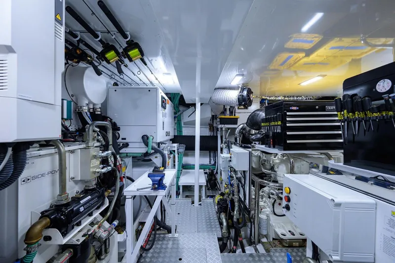 Slide: The Image of Engine room of 2022 Princess Y85 Motor Yacht, showcasing advanced machinery and equipment. - 45