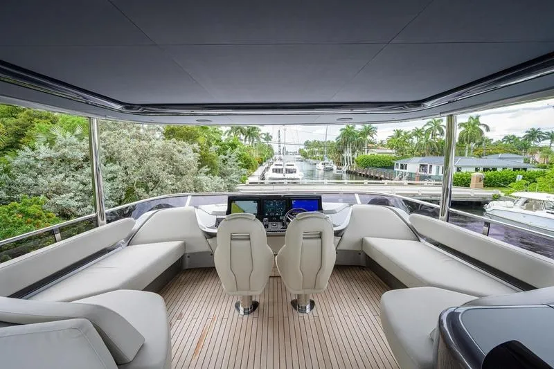 Slide: The Image of Luxurious 2022 Princess Y85 Motor Yacht interior with modern helm and seating. - 8