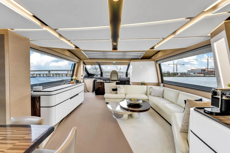 Slide: The Image of Luxurious interior of 2021 Azimut S10 yacht with modern design and panoramic views. - 16