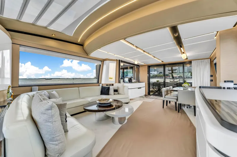 Slide: The Image of Luxurious interior of 2021 Azimut S10 yacht with modern furnishings and panoramic windows. - 17