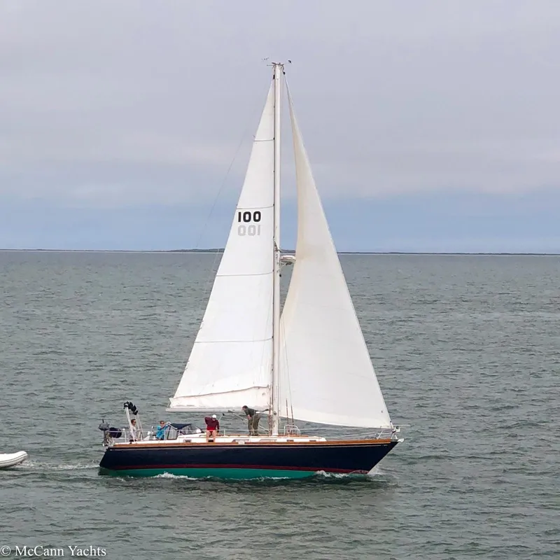 Slide: The Image of 1988 Bristol 41.1 Aft Cockpit sailboat cruising on open water. - 2