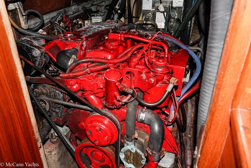 Slide: The Image of Red engine inside a 1988 Bristol 41.1 Aft Cockpit yacht. - 48