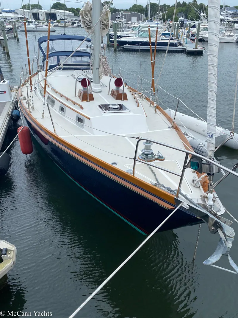 Slide: The Image of 1988 Bristol 41.1 Aft Cockpit sailboat docked in a marina. - 7